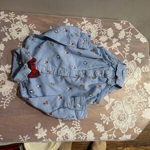 Little Me Baby Boys 6M Blue Christmas Santa Penguin Reindeer Long Sleeve Onesie
